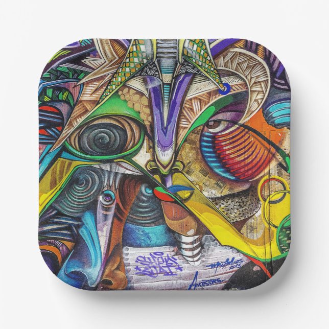 Vibrant Urban Vibes - Graffiti Art Paper Plate (Front)