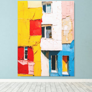 Vibrant Urban Windows – Abstract Oil Painting Canvas Print