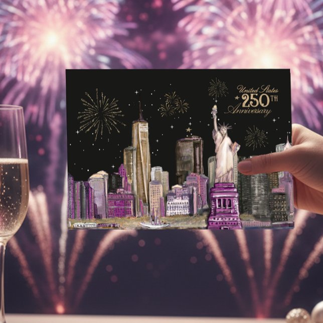 Vibrant US Semiquincentennial Pink Purple NYC  Invitation (Vibrant US Semiquincentennial Pink Purple NYC Invitation)