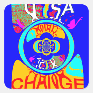 Vibrant USA Change: A Bold Statement Square Sticker