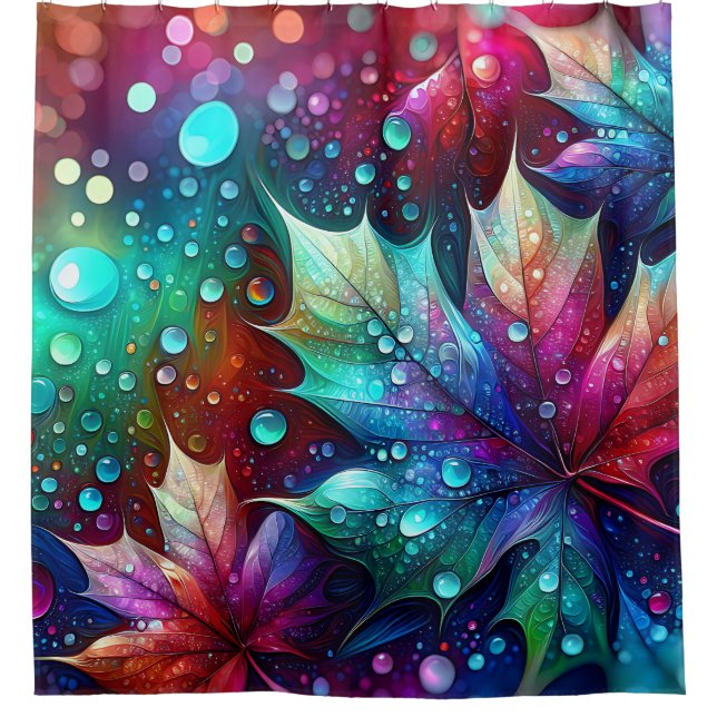 “Vibrant Veins: Abstract Leaves" Shower Curtain (Front)