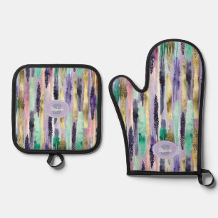 Vibrant Vertical Brushstroke Pattern (1) Oven Mitt & Pot Holder Set