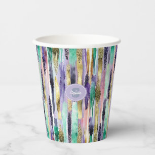 Vibrant Vertical Brushstroke Pattern (1) Paper Cups