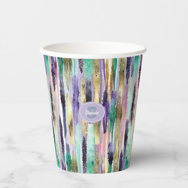 Vibrant Vertical Brushstroke Pattern (1) Paper Cups (Front)