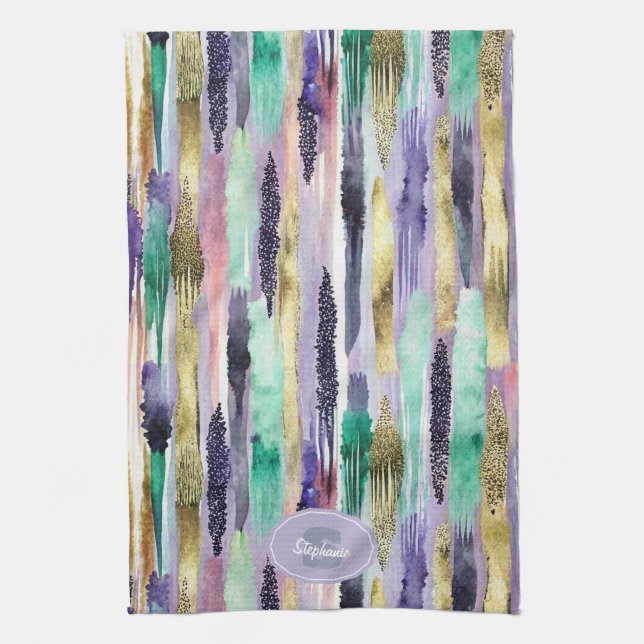 Vibrant Vertical Brushstroke Pattern (1) Tea Towel (Vertical)