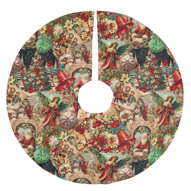 Vibrant Victorian Christmas Collage Brushed Polyester Tree Skirt (Front)