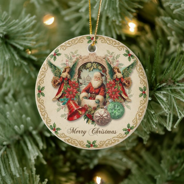Vibrant Victorian Christmas Collage Ceramic Tree Decoration (Tree)