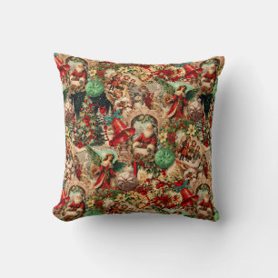 Vibrant Victorian Christmas Collage Cushion