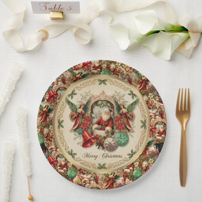 Vibrant Victorian Christmas Collage Paper Plate (Wedding)