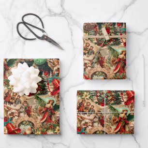 Vibrant Victorian Christmas Collage Wrapping Paper Sheet