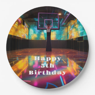 Vibrant Victory Basketball Party Paper Plate