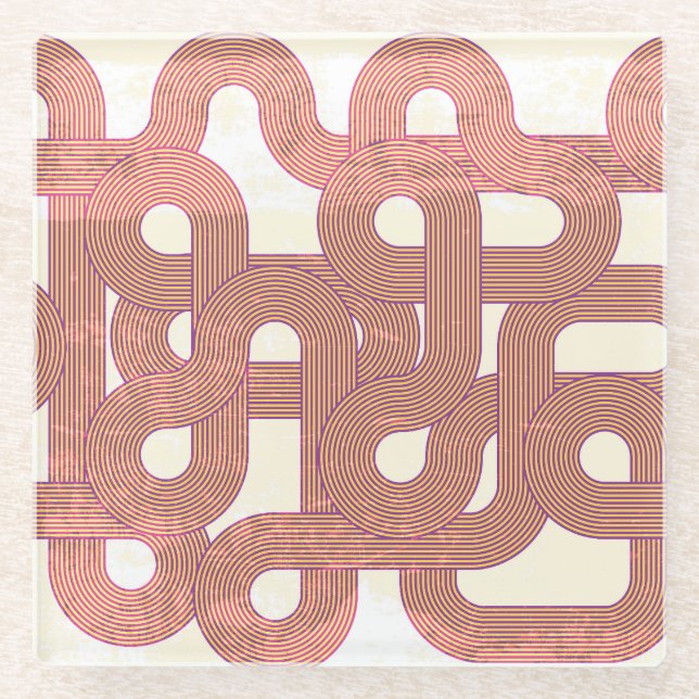 Vibrant Vintage: Abstract Colourful Lines Glass Coaster (Front)