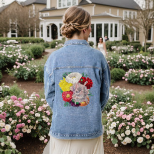 Vibrant Vintage Botanical Wildflower Bouquet Denim Jacket