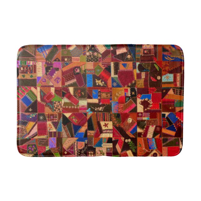 Vibrant Vintage Crazy Quilt Bath Mat (Front)