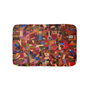 Vibrant Vintage Crazy Quilt Bath Mat