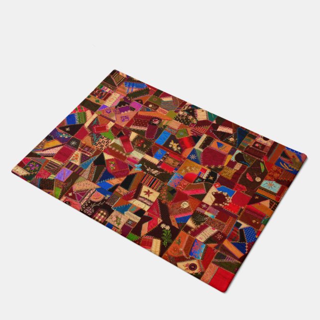 Vibrant Vintage Crazy Quilt Doormat (Angled)