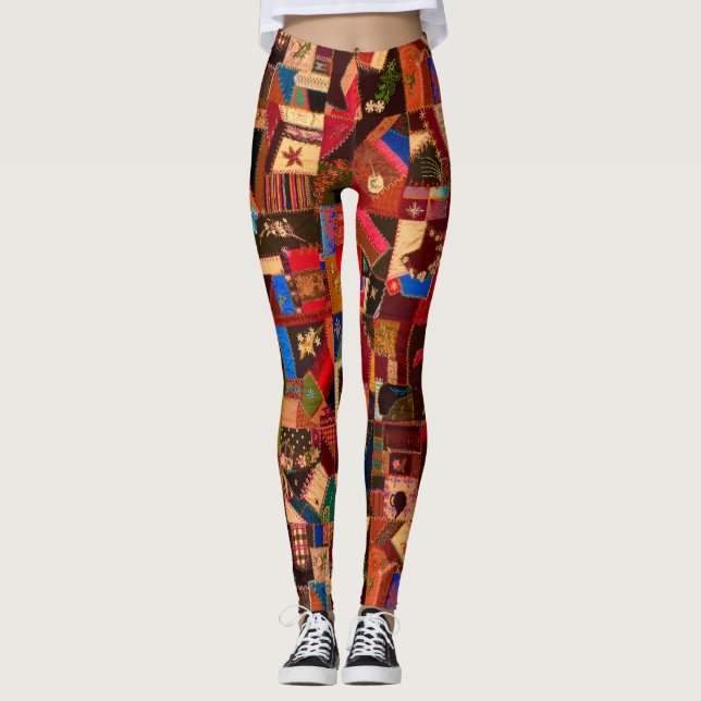 Vibrant Vintage Crazy Quilt Leggings (Front)