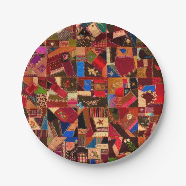 Vibrant Vintage Crazy Quilt Paper Plate (Front)