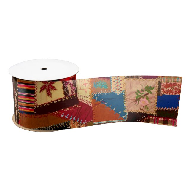 Vibrant Vintage Crazy Quilt Satin Ribbon (Spool)