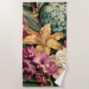 Vibrant Vintage Floral Arrangement Beach Towel