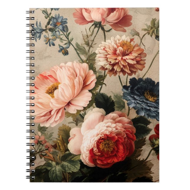 Vibrant Vintage Floral Arrangement Notebook (Front)