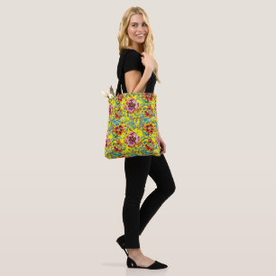 Vibrant Vintage Floral Embroidery Pattern Tote Bag