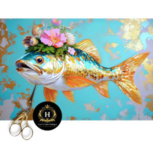 Vibrant Vintage Floral Fish Decoupage Tissue Paper