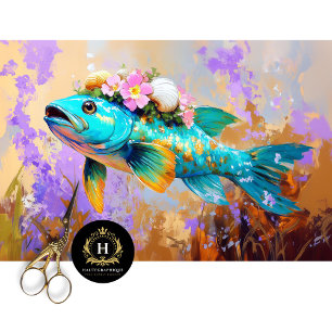 Vibrant Vintage Floral Fish Decoupage Tissue Paper