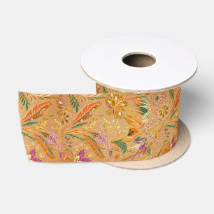 Vibrant Vintage Floral Pattern Satin Ribbon