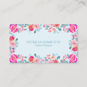 Vibrant Vintage Roses Floral Pattern On Mint Business Card