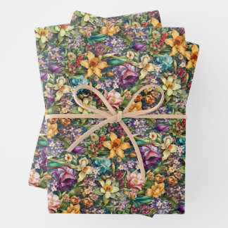 Vibrant Vintage Style Spring Florals Wrapping Paper Sheet