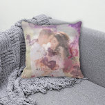 Vibrant Violet Garden Photo Overlay  Cushion<br><div class="desc">An elegant violet floral overlay with photo and modern script.  Easily personalize with your name,  date,  and picture photo to make it your own.  an awesome gift idea for the newlyweds,  anniversary,  and much more</div>