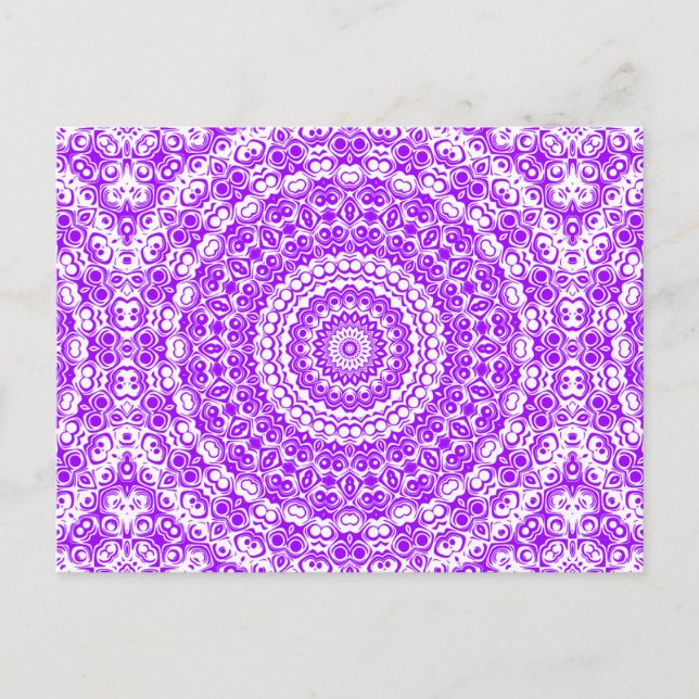 Vibrant Violet Mandala Kaleidoscope Pattern Postcard (Front)