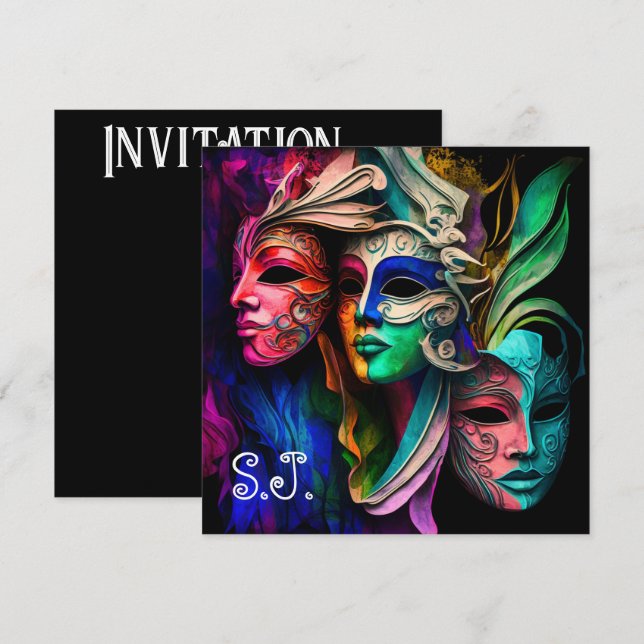 Vibrant Visions of Venetian Masks   Invitation (Front/Back)