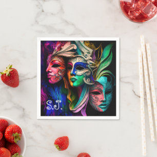 Vibrant Visions of Venetian Masks    Napkin