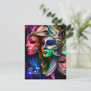 Vibrant Visions of Venetian Masks Postcard