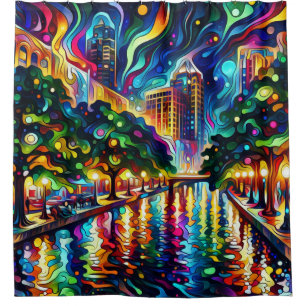 Vibrant Visions: Psychedelic San Antonio Riverwalk Shower Curtain