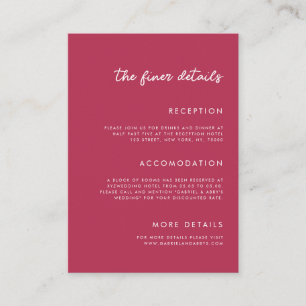 Vibrant Viva Magenta Fuchsia Details Wedding Enclosure Card