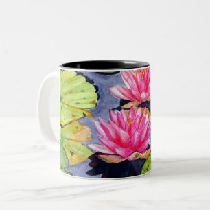 Vibrant Water Lilies on Tranquil Pond Two-Tone Coffee Mug