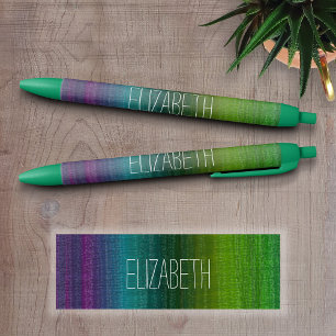 Vibrant Watercolor Abstract Stripes Custom Name Black Ink Pen