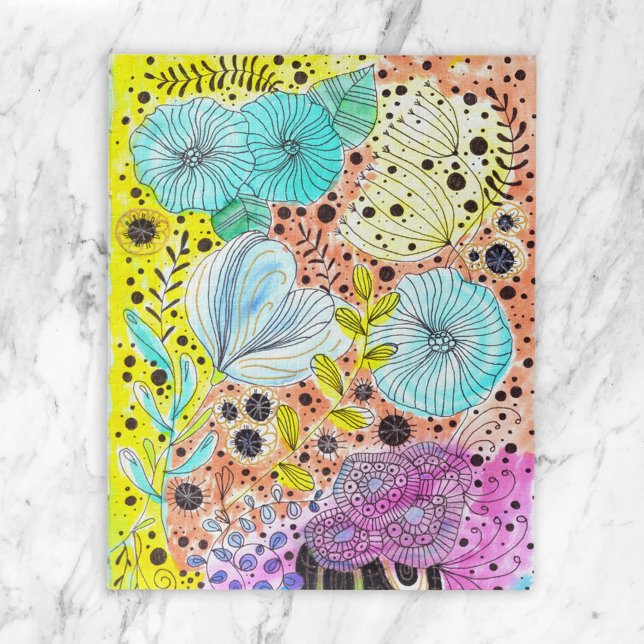 Vibrant Watercolor and Ink Doodle Blossoms  Jigsaw Puzzle (Creator Uploaded)