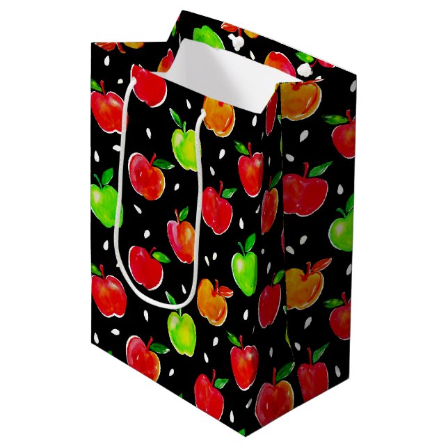 Vibrant Watercolor Apples Pattern Medium Gift Bag (Front Angled)