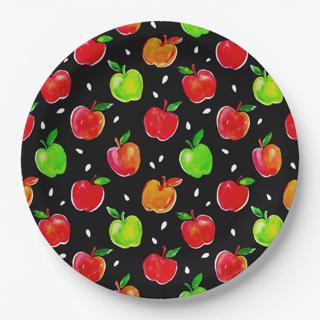 Vibrant Watercolor Apples Pattern Paper Plate (Front)