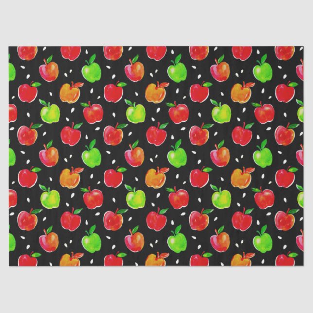 Vibrant Watercolor Apples Pattern Tissue Paper (Front)