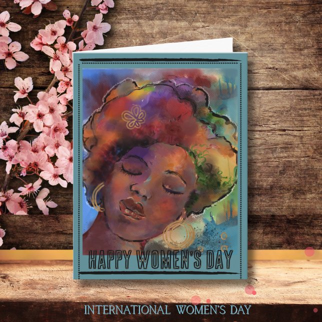 Vibrant Watercolor Black Woman International Women Holiday Card (Vibrant Watercolor Black Woman International Women Holiday Card)