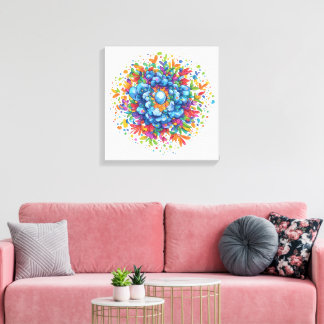 Vibrant Watercolor Blue Floral Bouquet Canvas Print