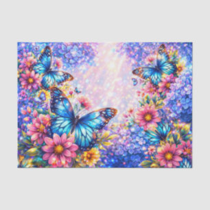 Vibrant Watercolor Blue Hydrangea & Butterflies Tissue Paper