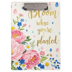Vibrant watercolor bouquet of peonies, daisies clipboard