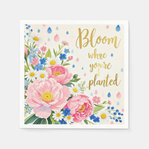 Vibrant watercolor bouquet of peonies, daisies napkin