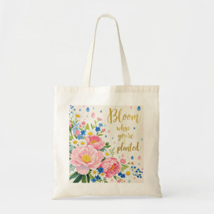 Vibrant watercolor bouquet of peonies, daisies tote bag